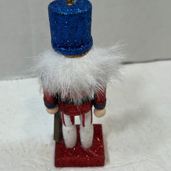 VTG Patriotic Nutcracker Style Christmas Soldier Wooden Tree Ornament 4.25" Tall - Picture 4 of 9